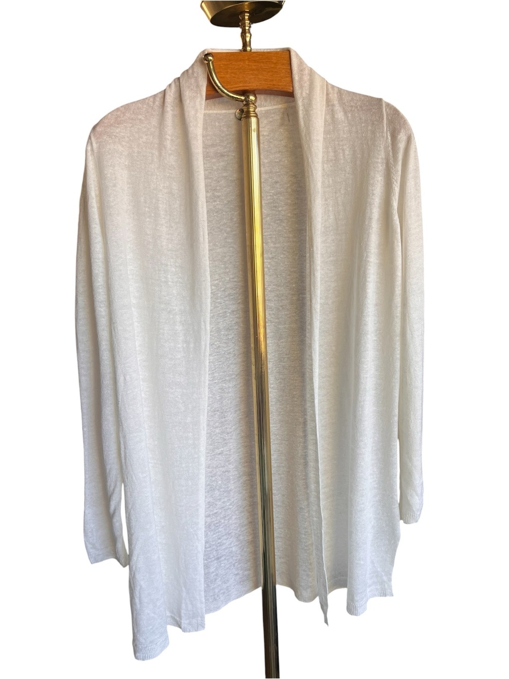 Margaret O'Leary White Open-Front Long Line 100% Linen Cardigan Small